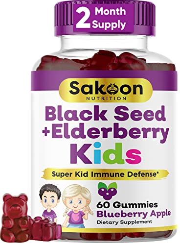 Sakoon nutrition Elderberry & Black Seed Oil Gummies for Kids, Immune Support Gummies, with Vitamin C and Zinc, Delicious Berry Flavor, 60 Gummies