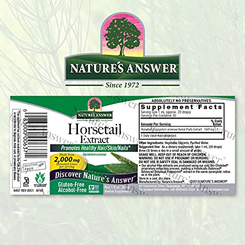 Nature's Answer Alcohol-Free Horsetail Herb Extract Supplement, 1-Fluid Ounce | Hair, Skin, & Nails Support | Promotes Urinary Tract Health | Strengthen Joints