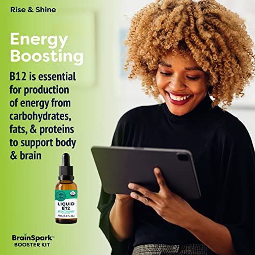 Vimergy BrainSpark Booster Kit – Rise and Shine - Vitamin & Supplement Bundle – Organic Liquid Vitamin B12 30ml, Organic Lemon Balm Extract 30ml, Celeryforce & Melatonin Capsules (Small)
