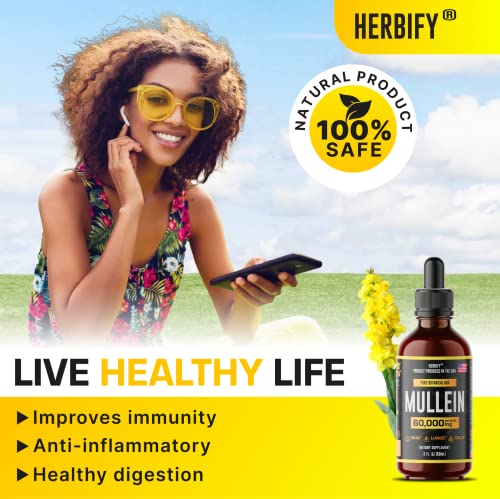 HERBIFY Mullein Extract 2 oz, Alcohol-Free Tincture for Respiratory Health, Organic Mullein Leaf and Flowers Blend (Verbascum Densiflorum)
